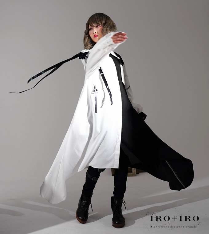 シャツワンピース ロック ベルト クロス 編み上げ レースアップ＊Favoriteオリジナル＊クロス×レースアップのパンクロック装飾シャツワンピース【IRO+IRO】【2020年4月中旬予約開始】|再