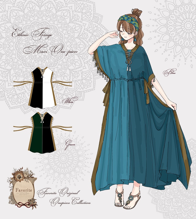 ワンピース専門店favorite 森ガール ナチュラル 全部選べる福袋特設会場 ワンピース マキシ丈 エスニック アジアン ワイド フリンジ ビッグシルエット 2トーン Favoriteオリジナル ツートーンのワイドシルエットエスニックマキシワンピース 年6月新作中旬