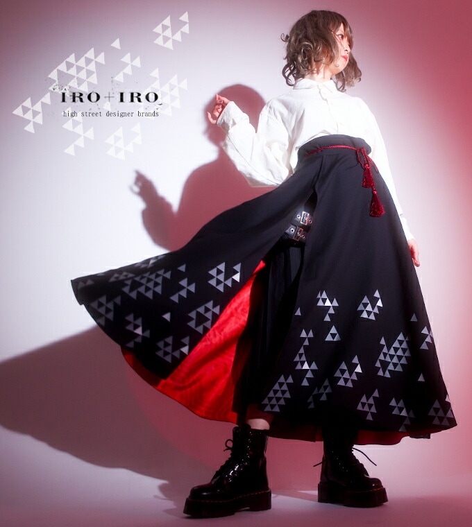 ユニセックス ビッグシルエット レイヤード ワイドパンツ ガウチョパンツ プリーツ 和柄 アシメトリーヨナ ＊Favoriteオリジナル＊モードな装いに和柄忍ばせ…＊ラップスカート袴パンツ【2022年