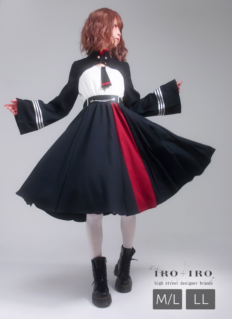 最短即日出荷】ワンピース ミディアム丈 ミリタリー 軍服 ネクタイ