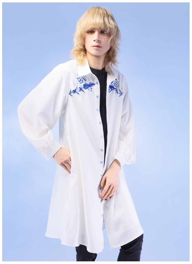 MAXMARA ロヒナ クルネック ロンクスリフ シャツ 【関税込】 瑠璃咲く＊ネモフィラロイヤルロングシャツ ｜ Favoriteオリジナル