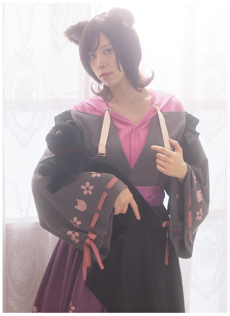 花ト猫ノ和風パーカーワンピース Favorite フェイバリット ワンピース