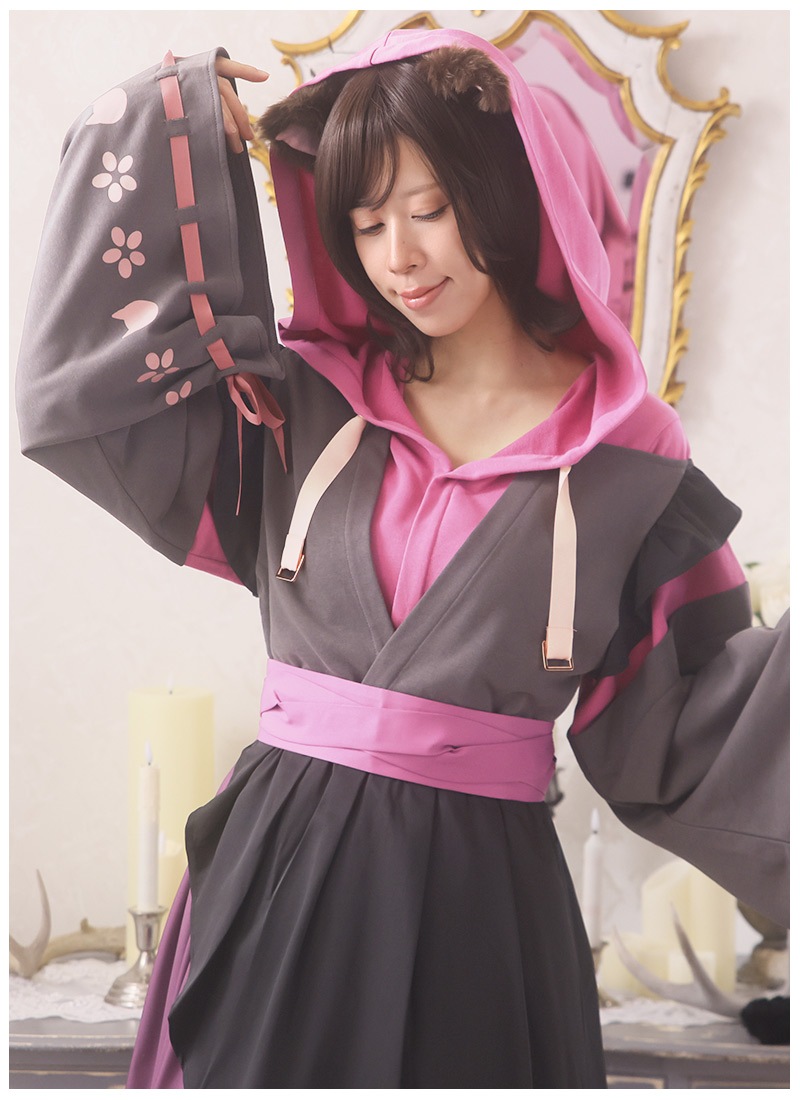 花ト猫ノ和風パーカーワンピース Favorite フェイバリット ワンピース