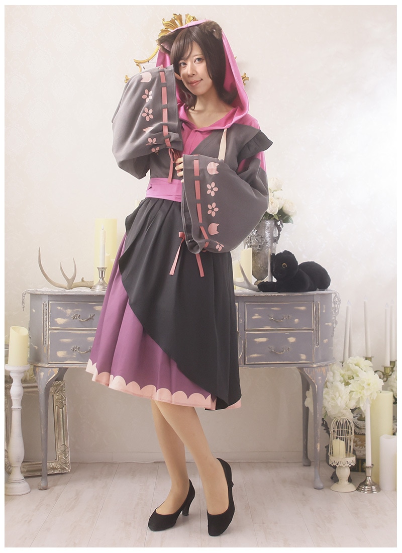 花ト猫ノ和風パーカーワンピース Favorite フェイバリット ワンピース