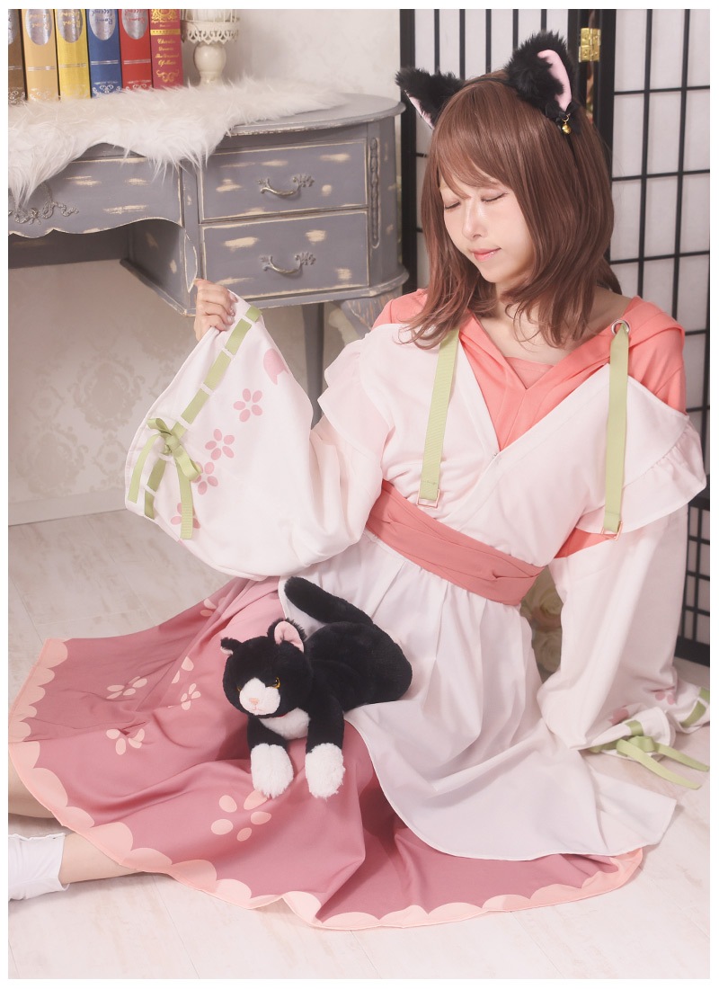 花ト猫ノ和風パーカーワンピース Favorite フェイバリット