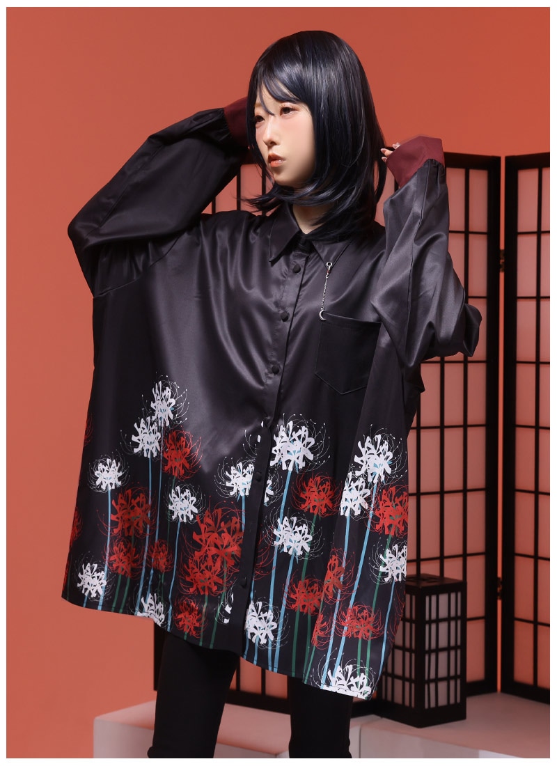 希少　yuhan wang 花柄シャツジャケット 一面に咲く彼岸花シャツ ｜ Favoriteオリジナル