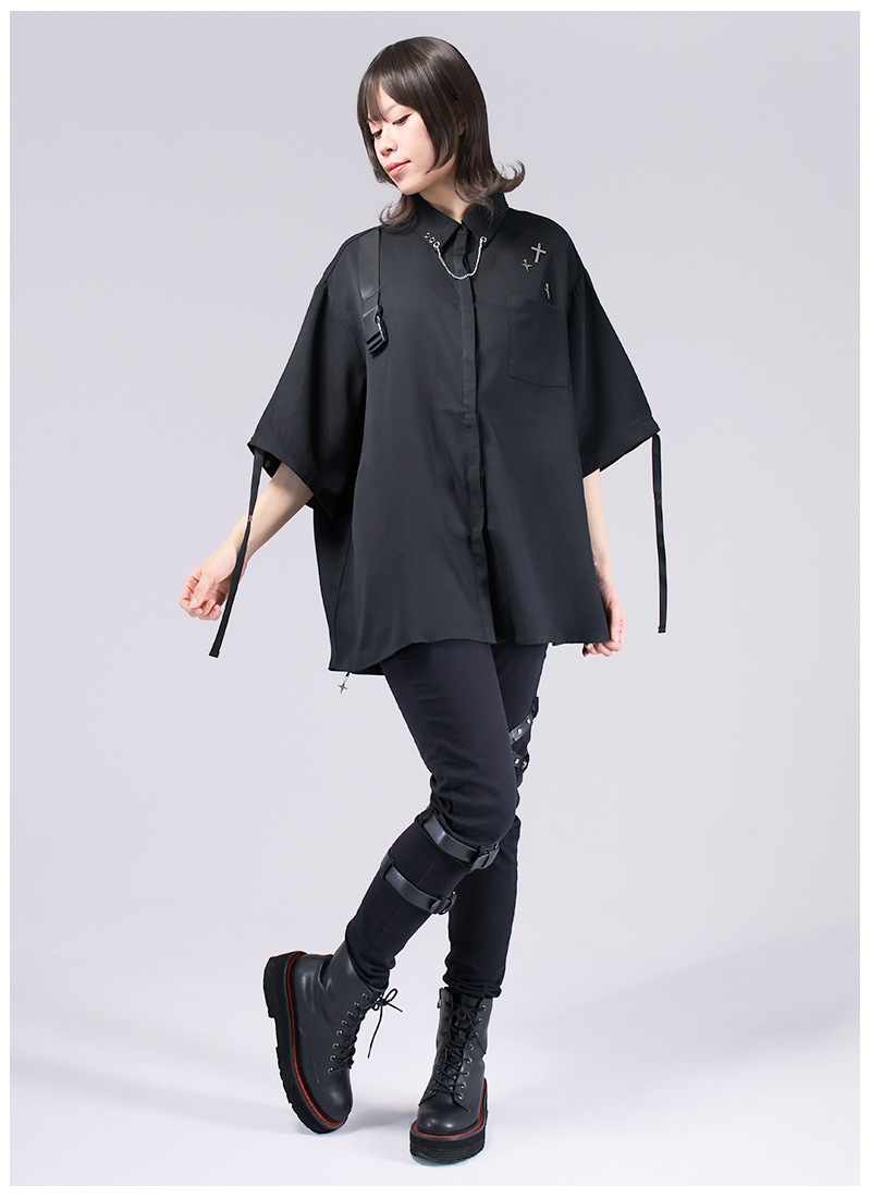 最短即日出荷】アシメでハトメなハーフラップスカートシャツ＊Favorite