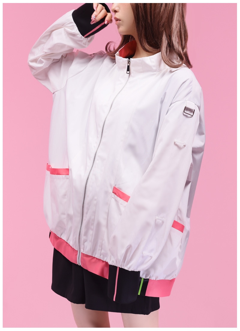 【】 トラックジャケット ホワイト×淡ピンク Y2Kコーデ Lサイズ 岬テトさんコラボ おそろいサイバージャケット｜ Favorite