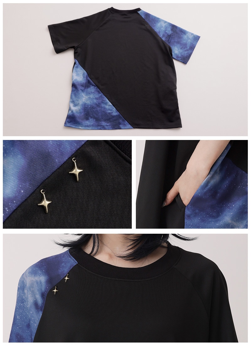 宇宙柄切替ユニセックスTシャツ ｜ Favoriteオリジナル