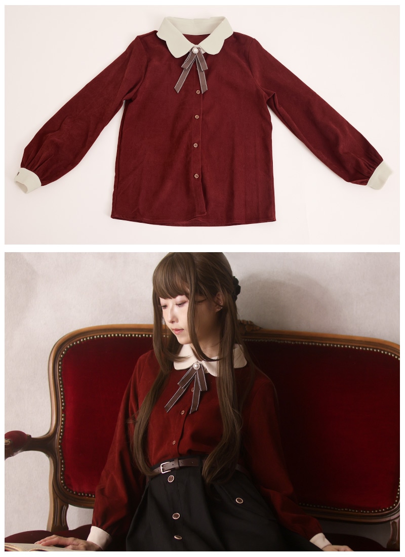 レトロガーリーブラウスリボンブローチ付 FavoriteSelection