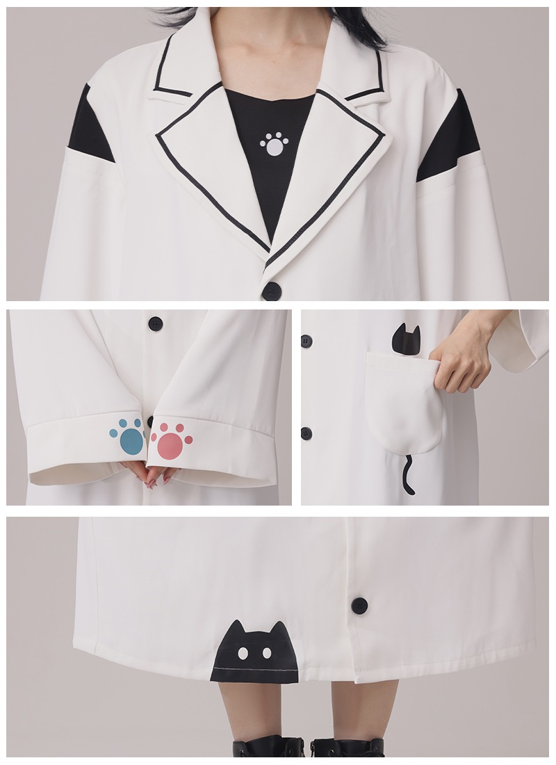 猫遊ぶ白衣風ロングシャツ ｜ Favoriteオリジナル
