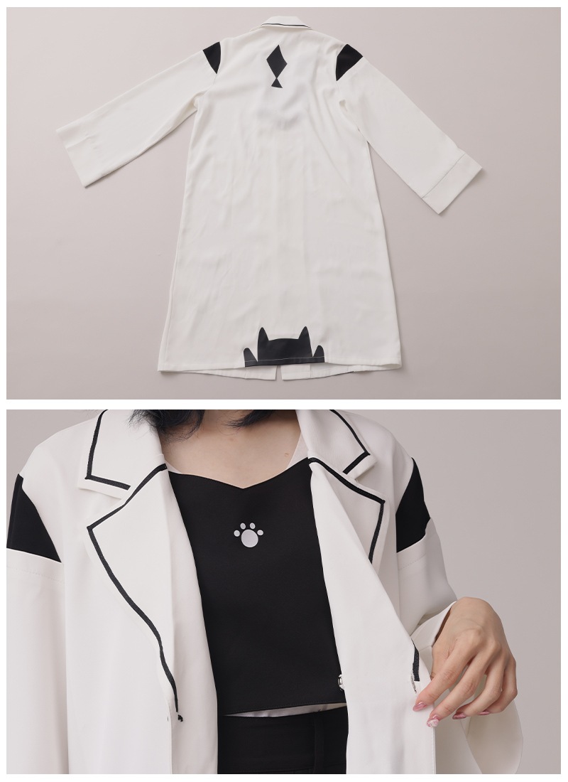 白シャツ 長袖 合服　冬用シャツ コスプレ 本店(首都) 猫遊ぶ白衣風ロングシャツ ｜ Favoriteオリジナル