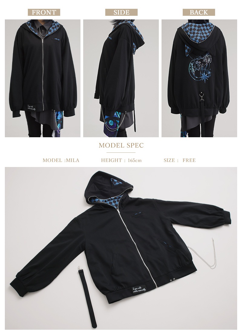 PUTUMAYO チェシャ猫パーカー フーディー　猫耳　ブラック　ダブルジップ PUTUMAYO チェシャ猫パーカー フーディー 猫耳 ブラック ダブル