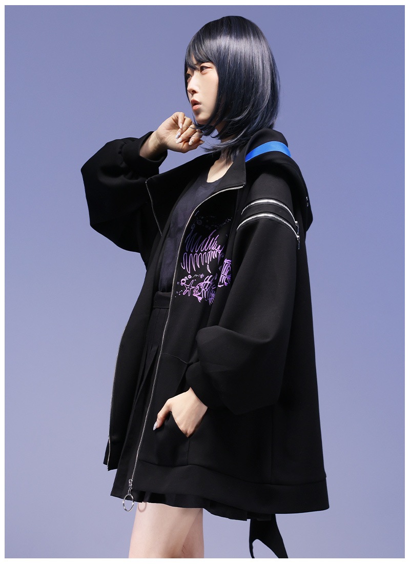 theairtown blueberry bomber hz 黒 パーカー Hatsunex “MITERU” Zip upパーカー（モノクロブラック） | HATSUN