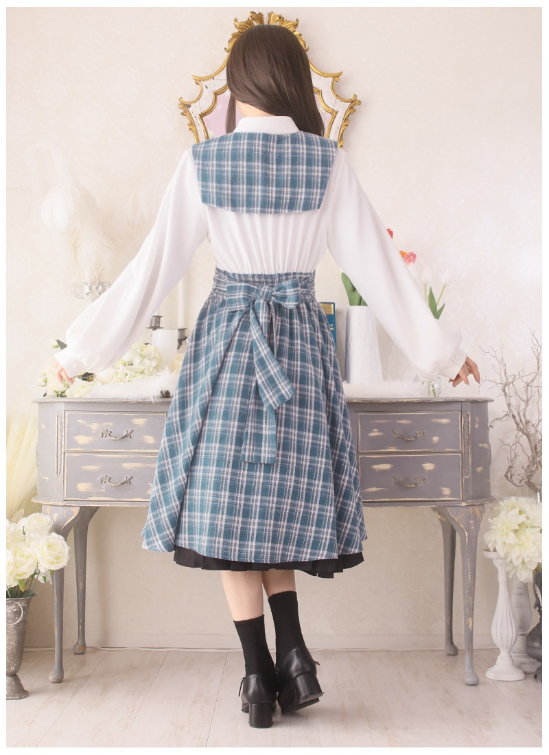 風でなびく英国風ワンピース Favorite リボン 襟 2way ミディアム丈