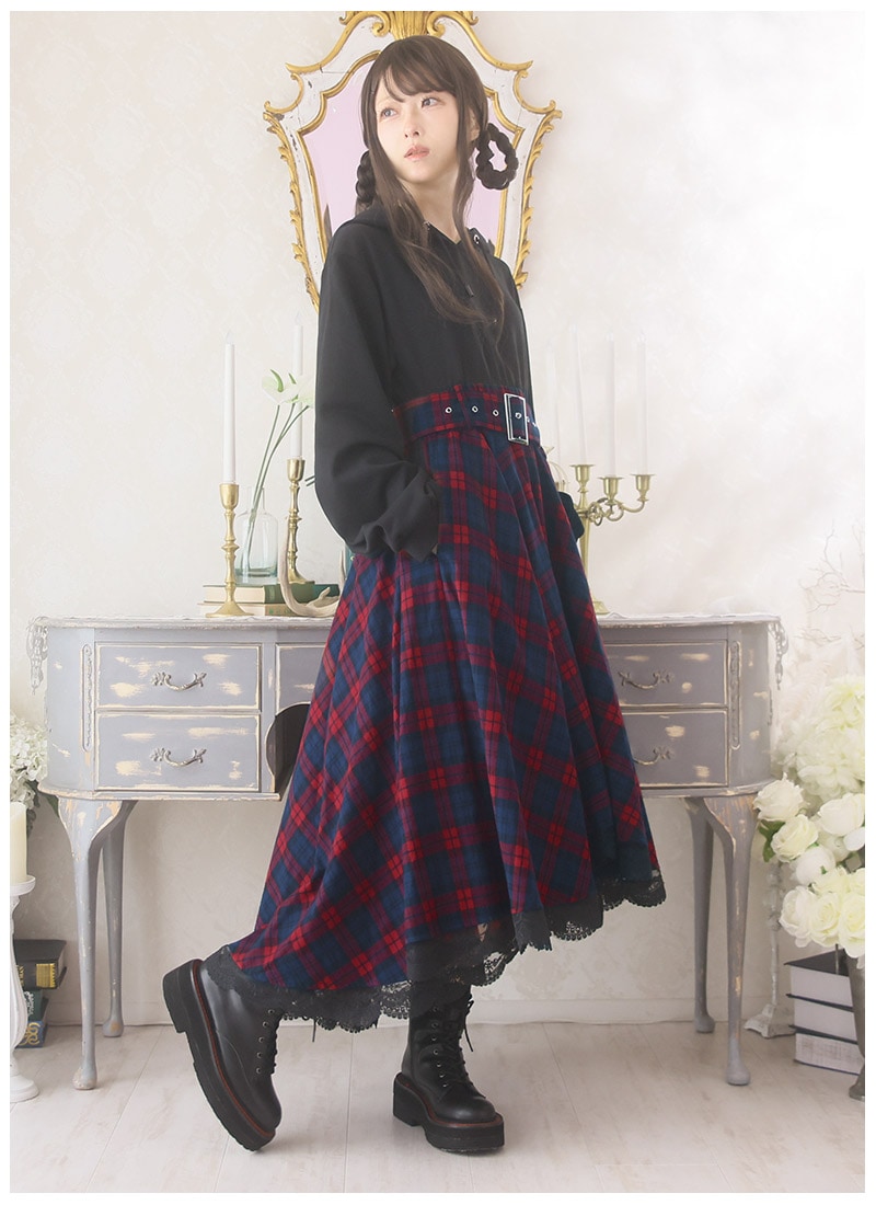 10T173☆ STATE OF MIND 新品ニット パーカー ワンピース M 全円スカートのチェックパーカーワンピース ｜ Favoriteオリジナル