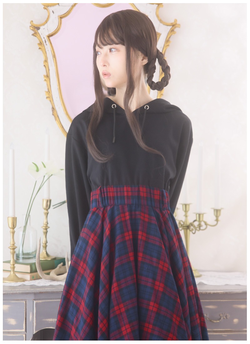 全円スカートのチェックパーカーワンピース ｜ Favoriteオリジナル