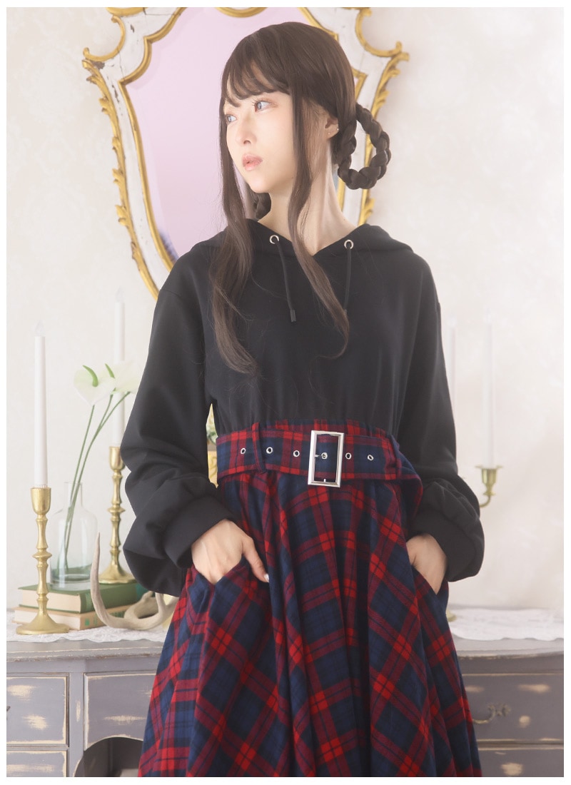 全円スカートのチェックパーカーワンピース ｜ Favoriteオリジナル