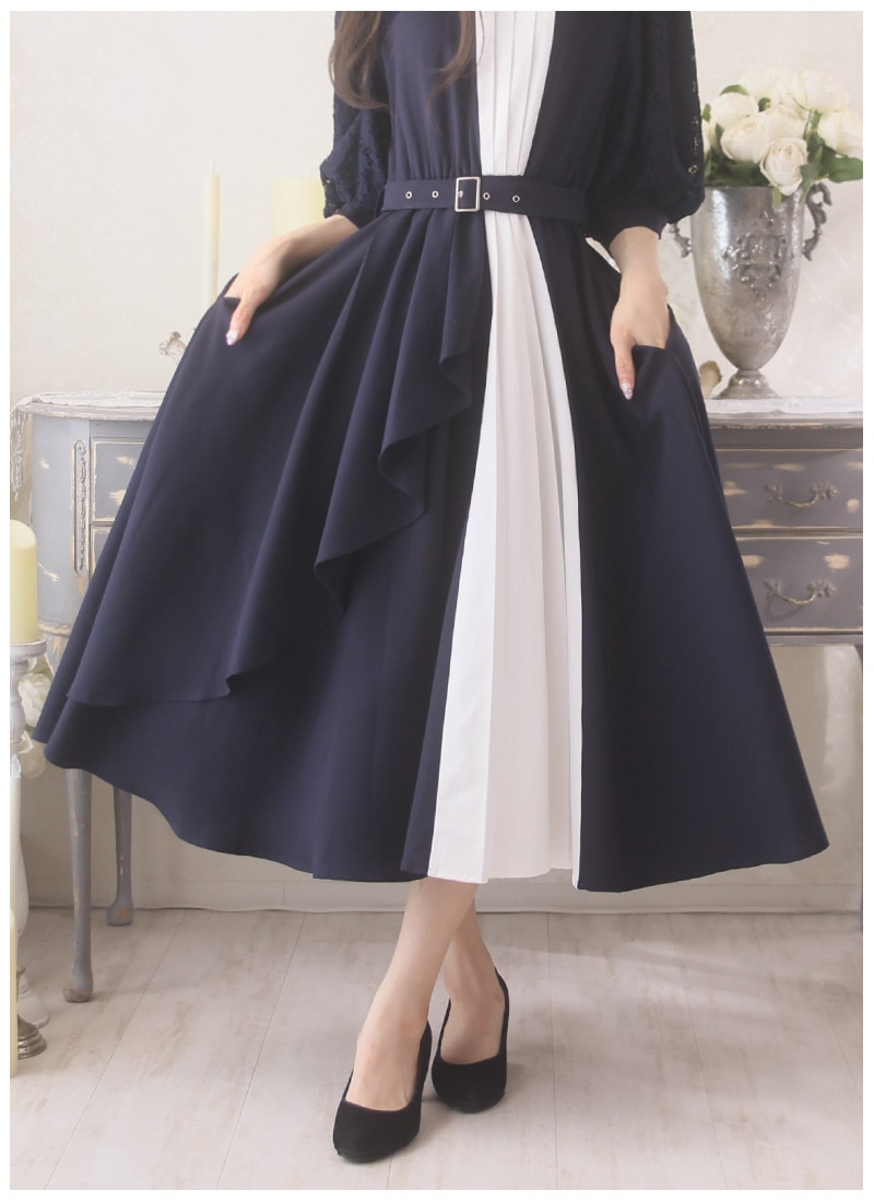 【美品】小倉縞縞 コットン アシンメトリー 膝丈ワンピース 日本製 美品】小倉縞縞 コットン アシンメトリー 膝丈ワンピース 日本製