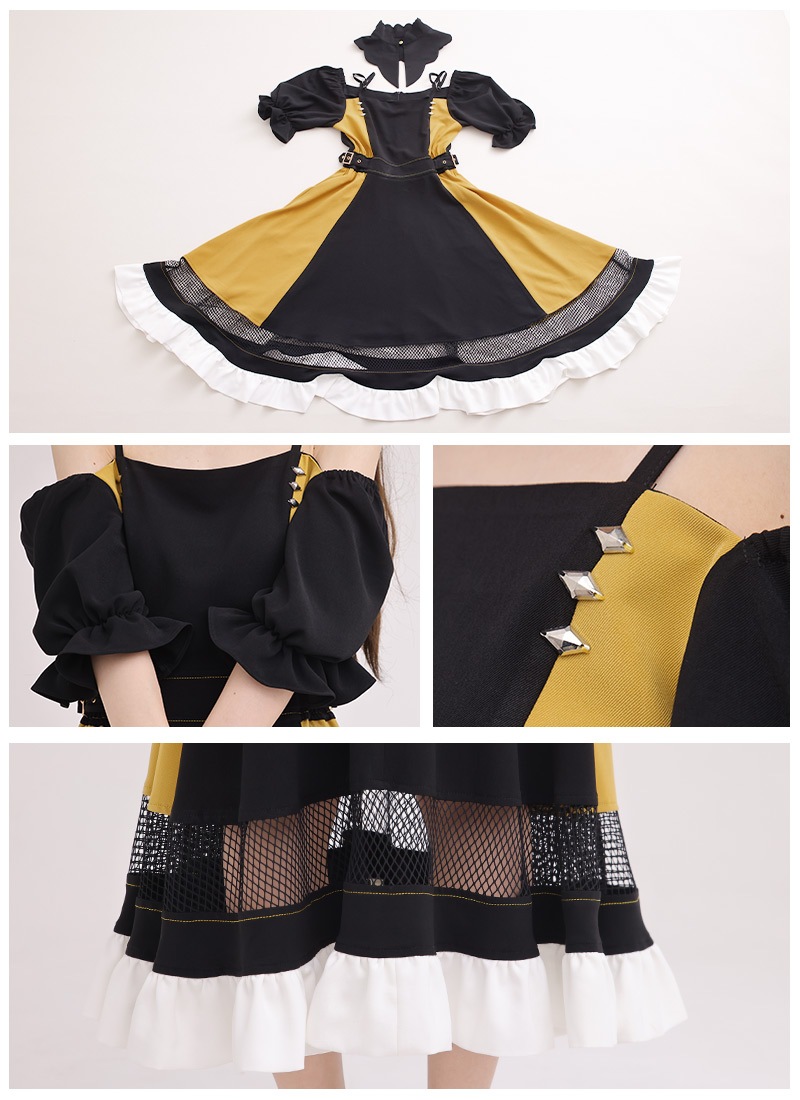 ひまわりメッシュフリフリワンピース見本