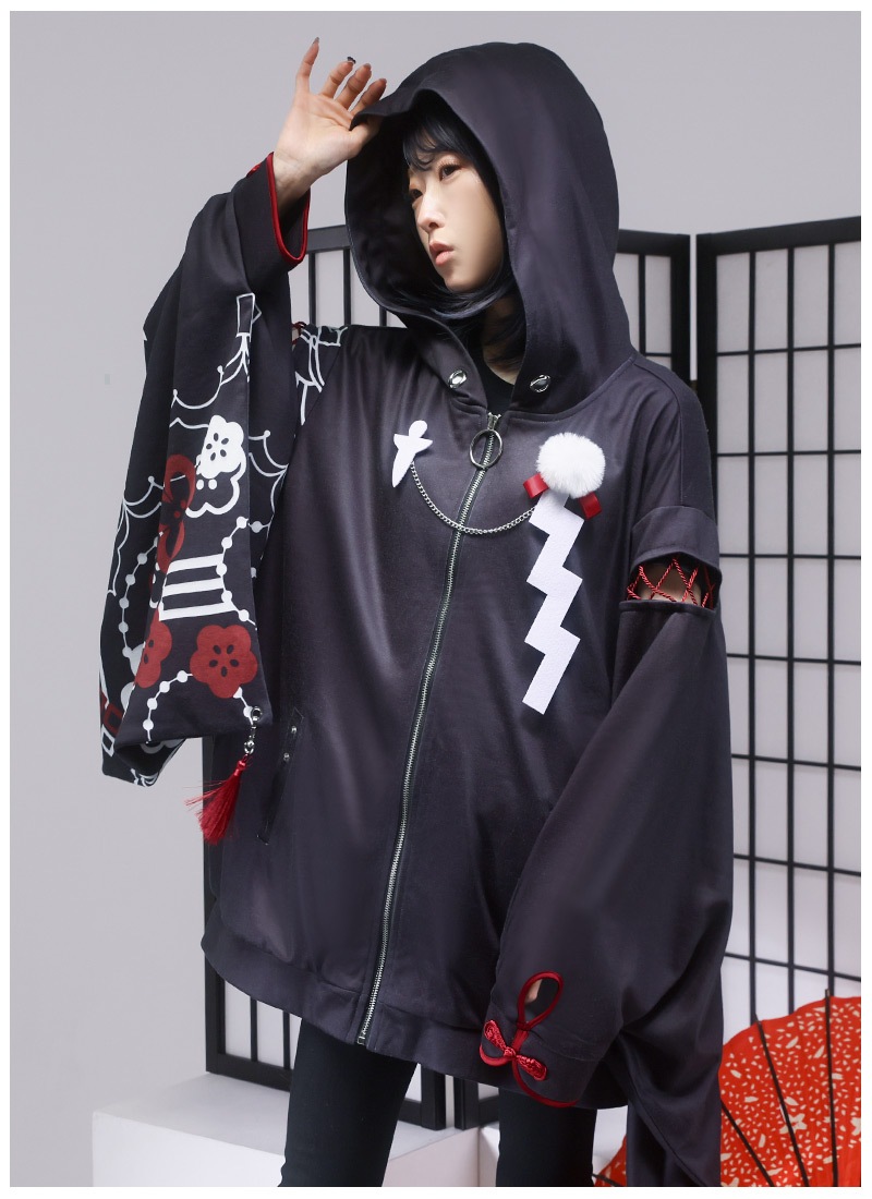 変形袖パーカープルオーバー fosi. ブラック LEMONed ONLINE SHOP