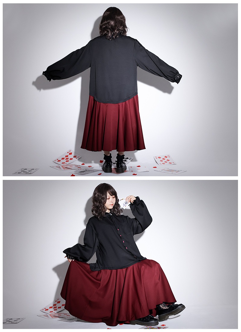 最短即日出荷】シャツ ロング丈 シンプル 重ね着風 オーバーシルエット