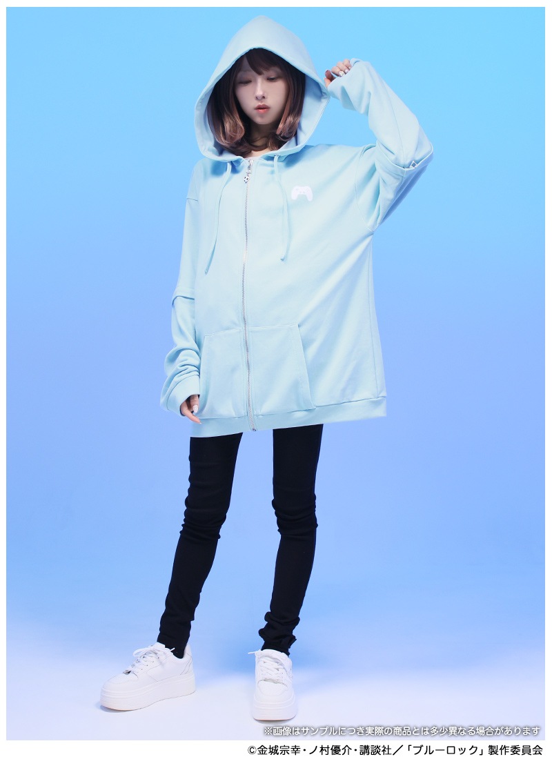 【早い者勝ち】STONE  水色 フード付きパーカー TVアニメ『ブルーロック』×Favoriteコラボ 氷織 羊モチーフパーカー