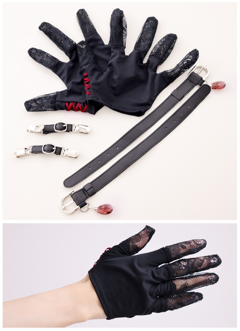 ISABEL CANOVAS フランスヴィンテージ　刺繍レザー手袋&ベルトセット 最短即日出荷】ブレスベルトと透け感レースのエレガント手袋＊Favorite