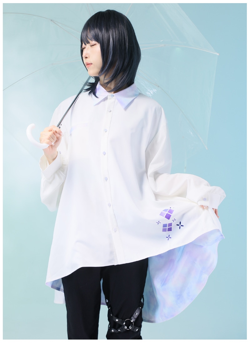 美品✨️レオナール 紫陽花 花柄 光沢 シャツ ロゴボタン L