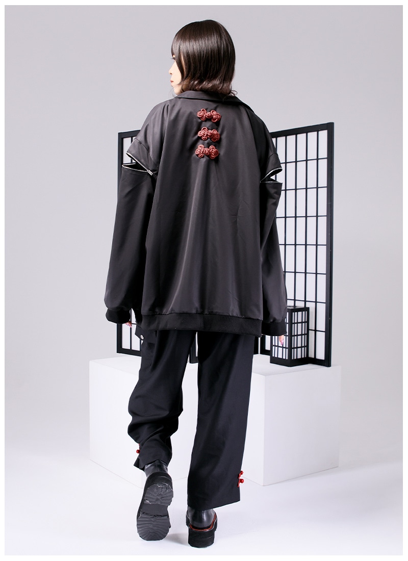 ASHA BY MDS　チャイナシャツ　羽織り　コットン　黒色　ユニセックス チャイナ服 シースルー オーバーサイズシャツ メンズチャイナ