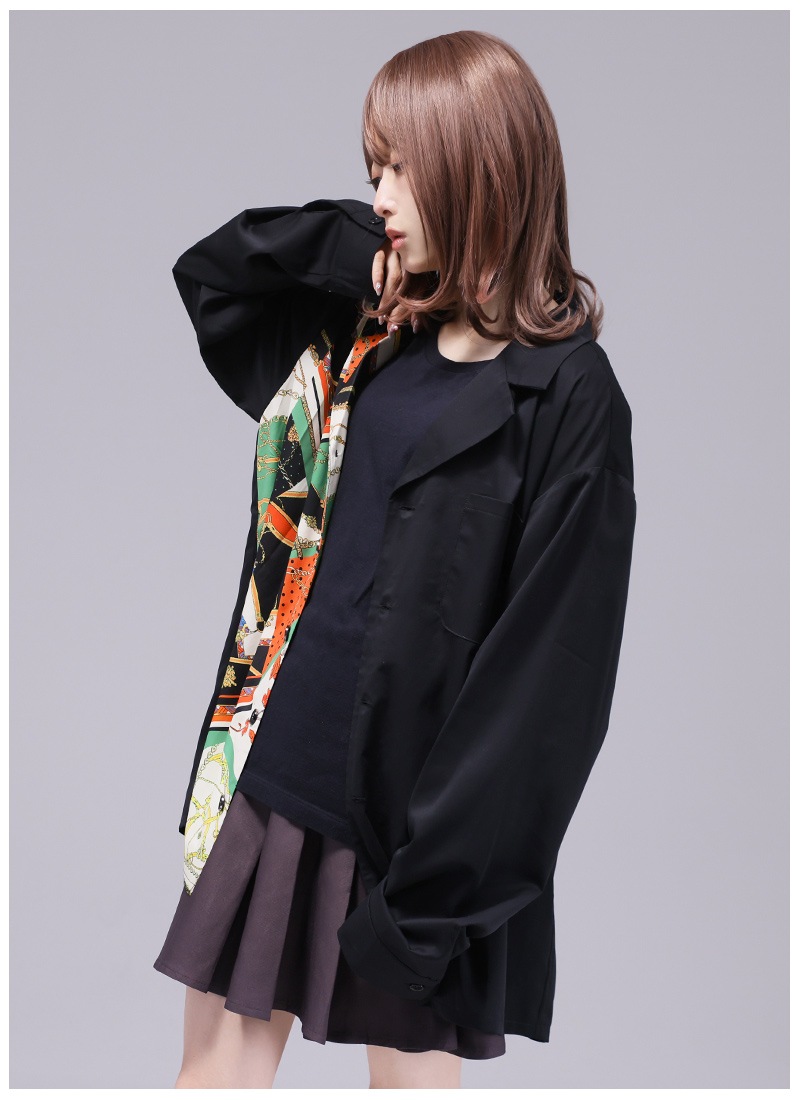 ブラック×スカーフ柄のアシメシャツ ｜ Favoriteオリジナル