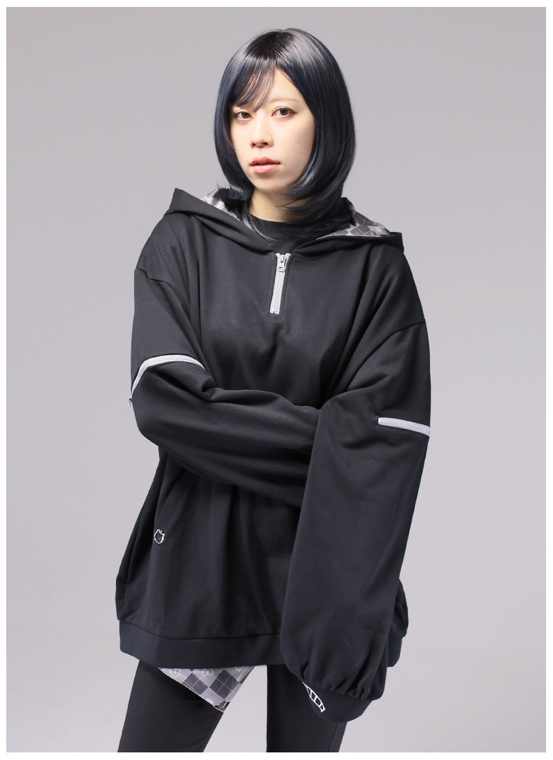 PUTUMAYO チェシャ猫パーカー フーディー　猫耳　ブラック　ダブルジップ 重ね着風のドッキングチェシャ猫パーカー ｜ Favorite