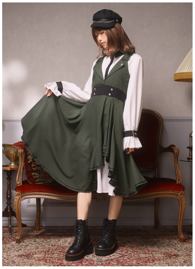 美品 io comme io アシンメトリーフリルシャツワンピース 38 綿 アシンメトリーフリルのミリタリーワンピース ｜ Favoriteオリジナル