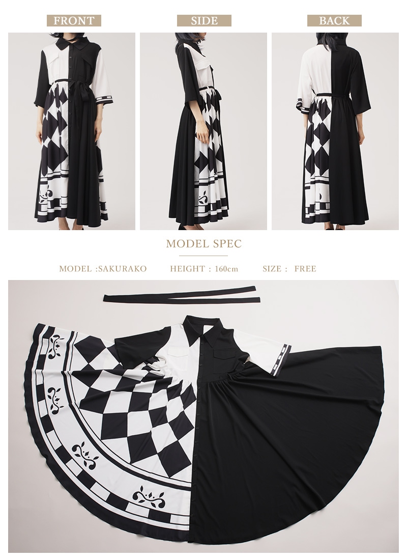ブラック×スカーフ柄の大人のマキシ丈ビッグワンピース ｜ Favorite