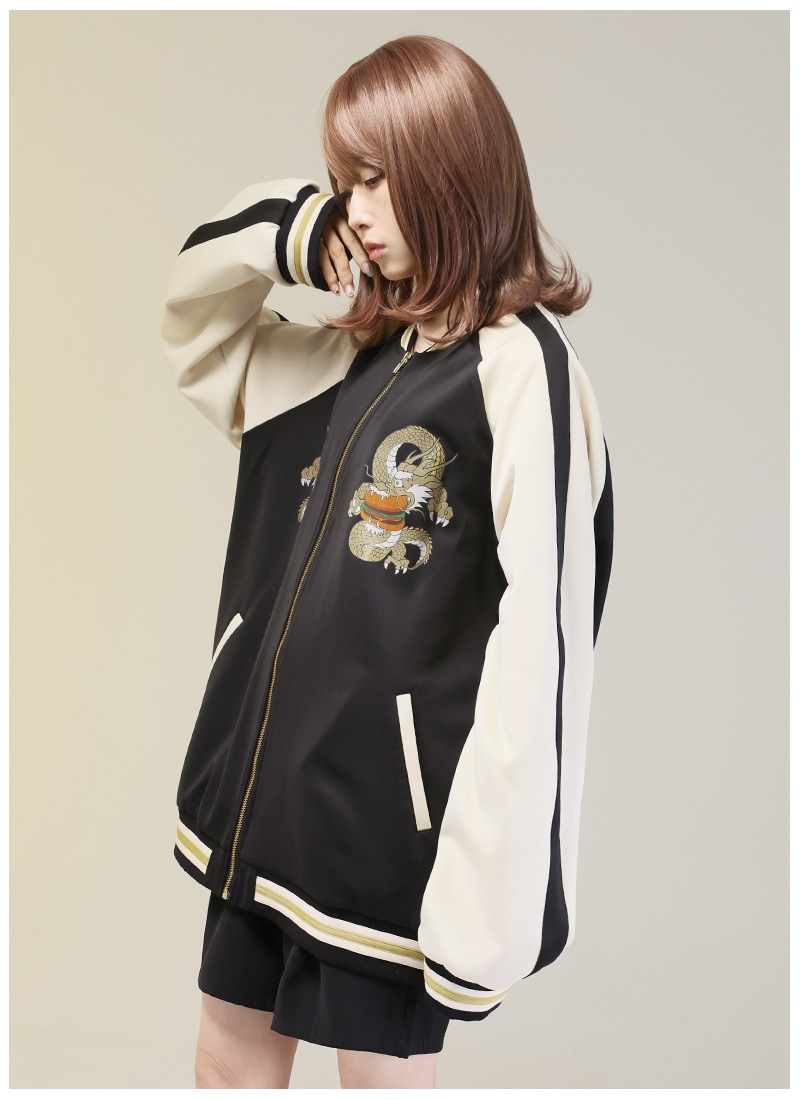 もくずさんコラボ 食いしん坊ドラゴンとハンバーガーのスカジャン