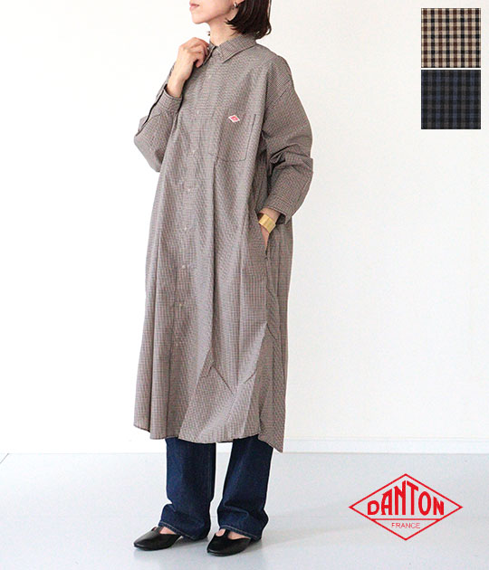 【新品】DANTON ダントン シャツワンピース　ブラック　カーキ 送料無料】【2025AW】DANTON[ダントン] TC CHECK ドットボタン