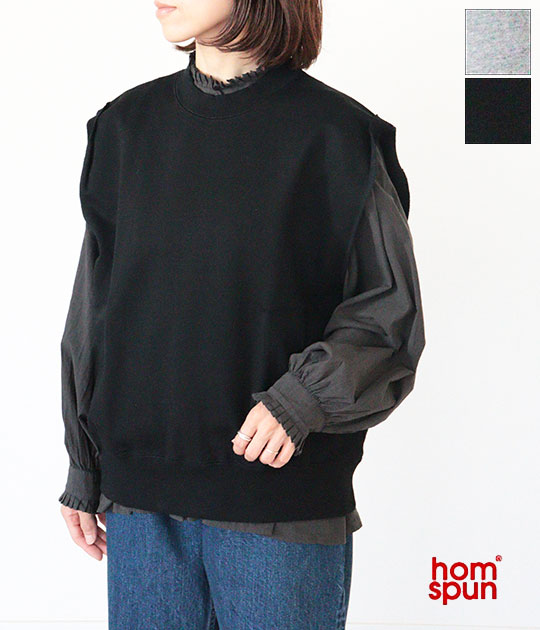 Homspun コンパクト裏毛ベスト ブラック メンズ 七 分 袖 t シャツ