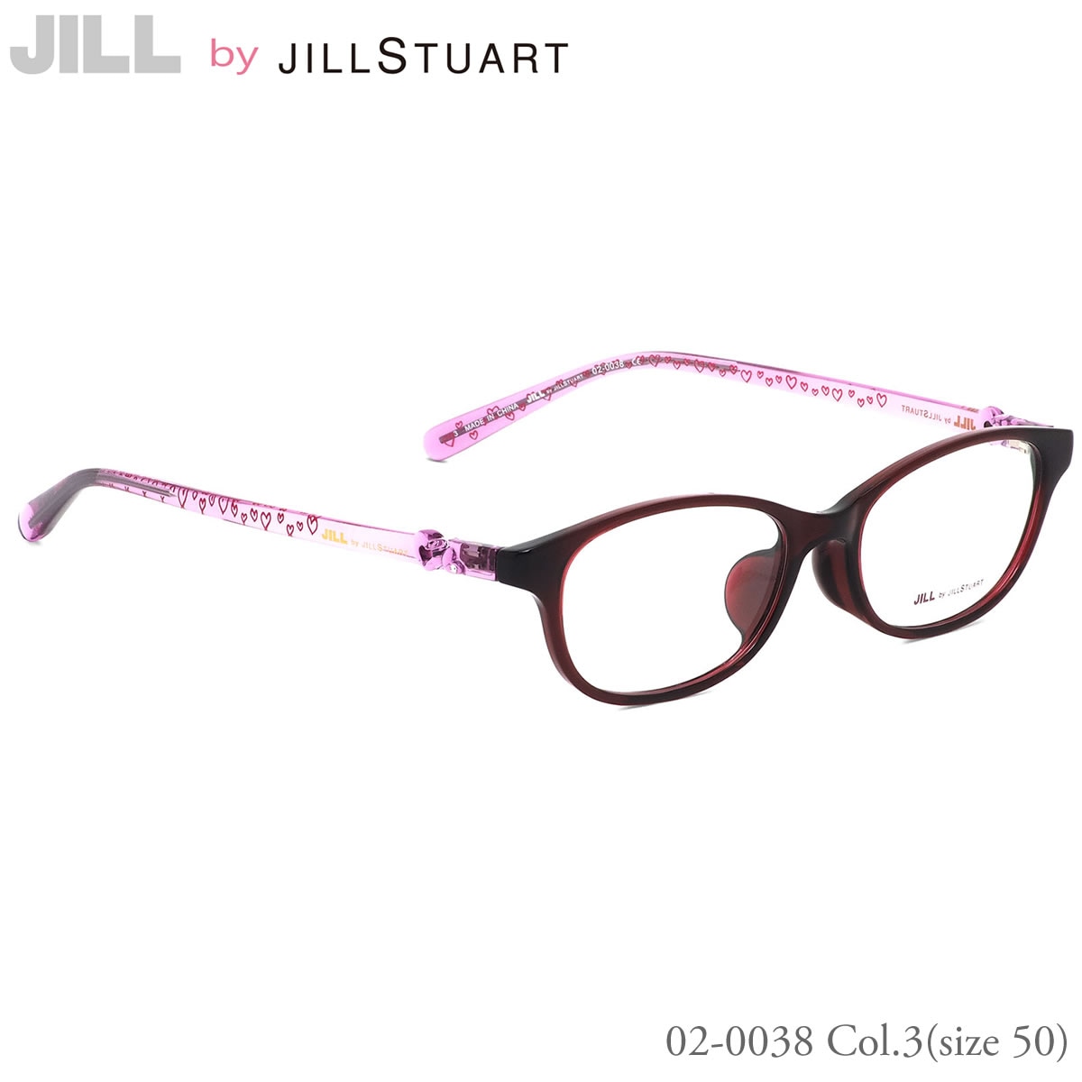 ジルバイジルスチュアート JILL by JILL STUART メガネ /02-0038 03 50サイズ /スクエア 超軽量プラスチック ハート ラインストーン /ジルバイジルスチュアート JILLbyJILLSTUART 伊達メガネレンズ無料 レディース