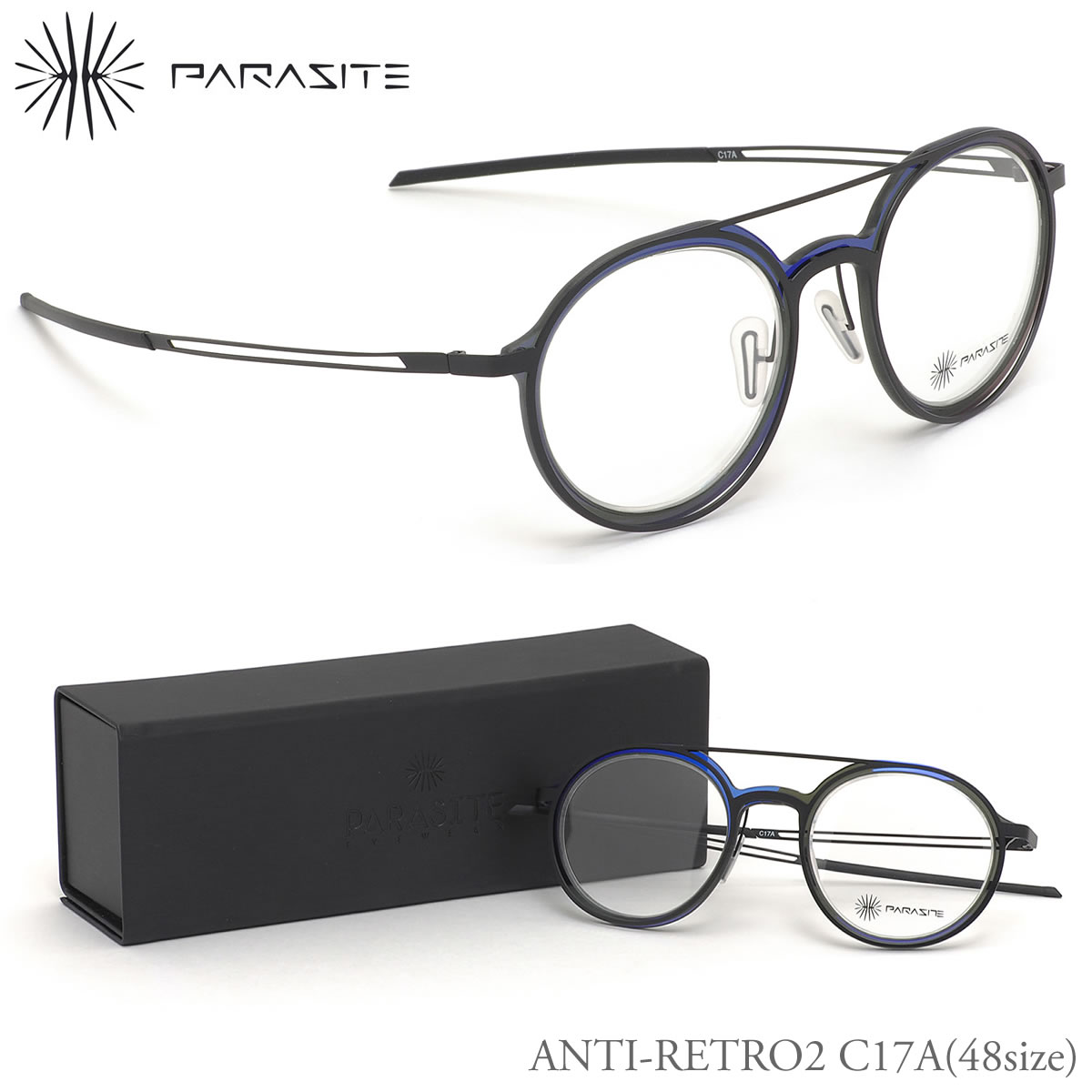 パラサイト PARASITE メガネ /ANTI-RETRO2 C17A 48サイズ /アンチレトロ2 アンチレトロ LED range line /PARASITE 伊達メガネレンズ無料 メンズ レディース