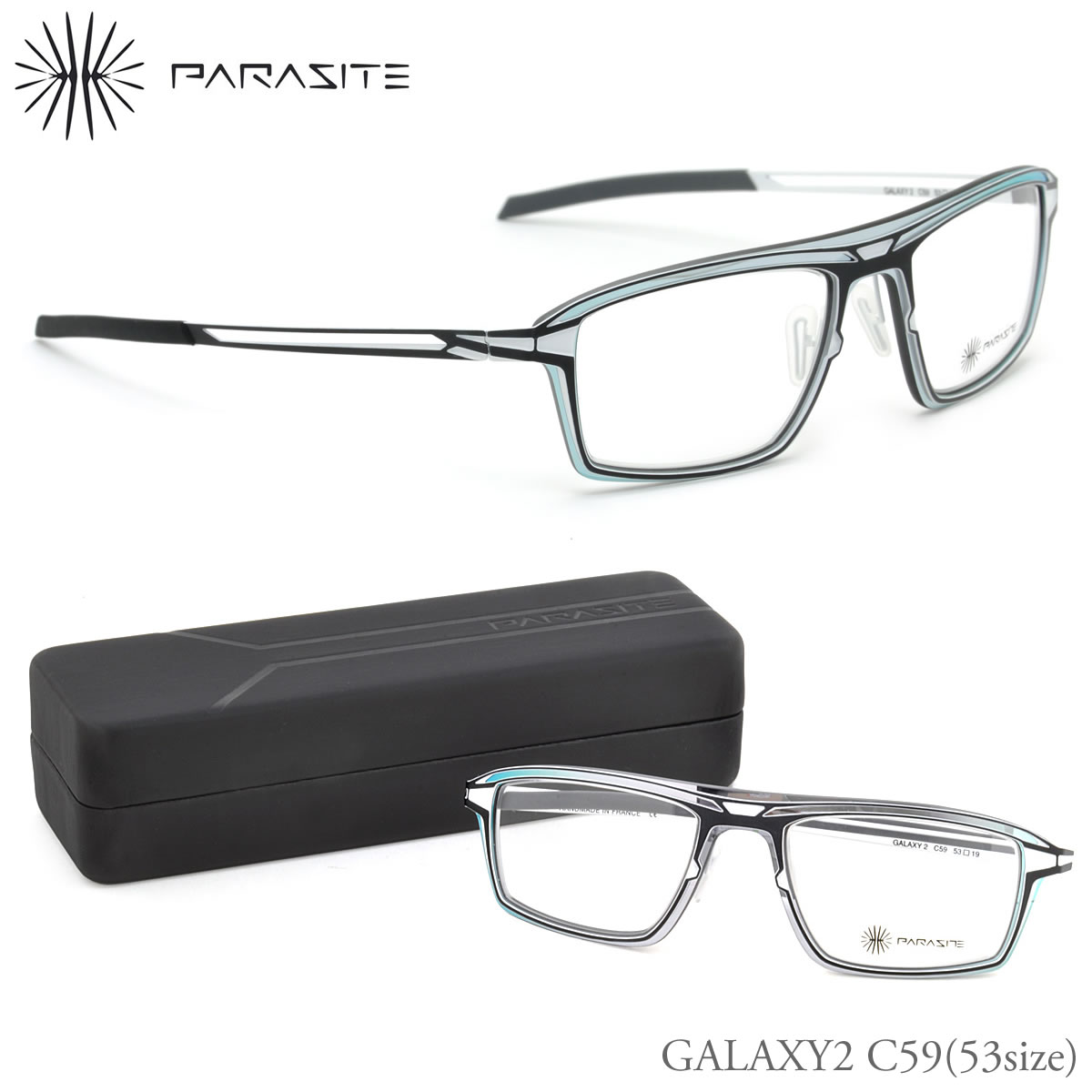 PARASITE パラサイト メガネ フレーム /GALAXY2 C59 53サイズ /スクエア monoシリーズ /パラサイト PARASITE ギャラクシー2 メンズ レディース