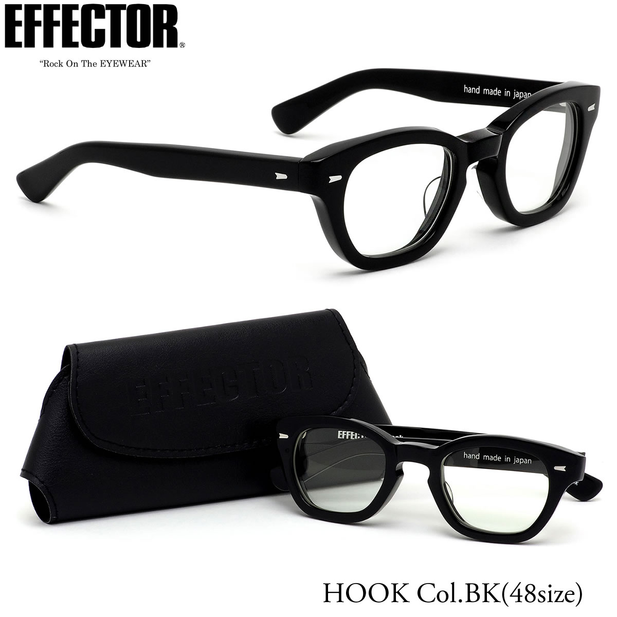 エフェクター EFFECTOR メガネ 伊達メガネセット /HOOK BK 48サイズ /HOOK フック ウェリントン 日本製 UVカット仕様 伊達メガネレンズ付 /エフェクター EFFECTOR メンズ レディース