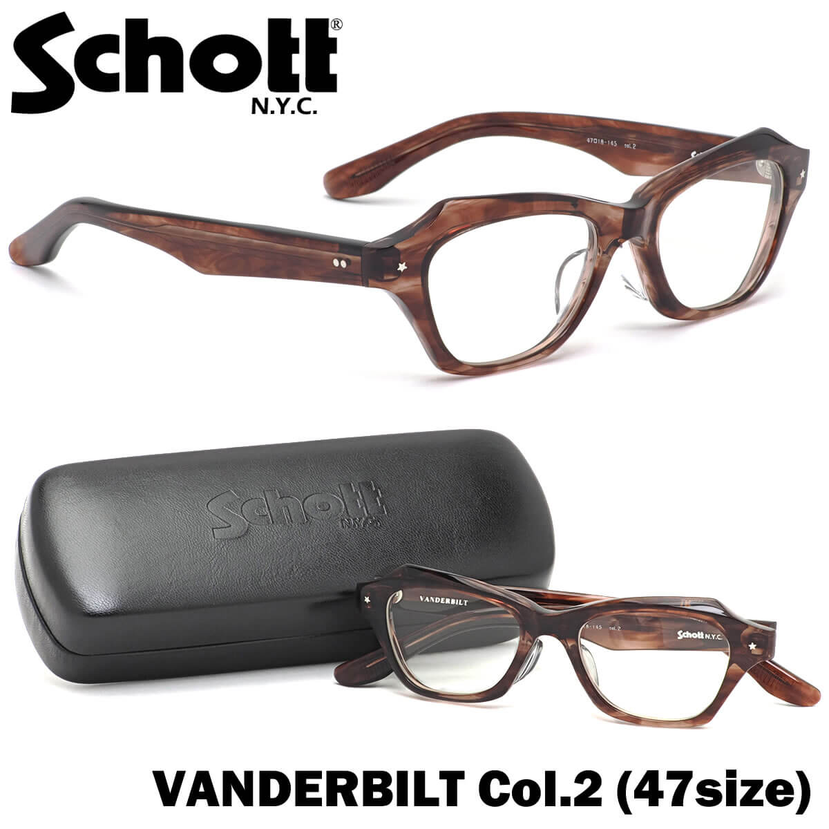 ショット SCHOTT メガネ 伊達メガネセット /VANDERBILT 2 47サイズ /VANDERBILT 日本製 UVカットクリアレンズ付 /ショット SCHOTT メンズ レディース