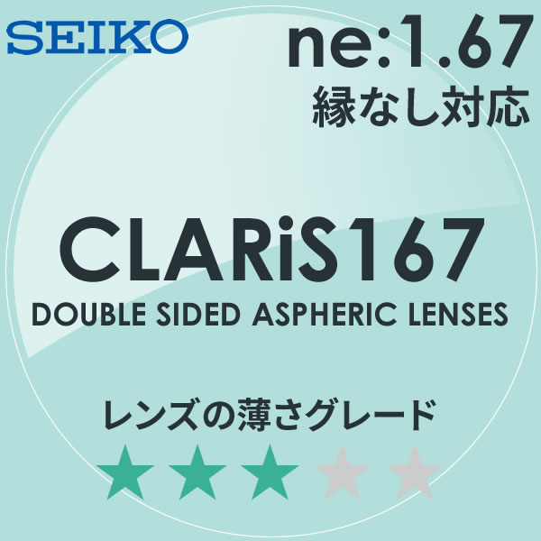 SEIKO セイコー)両面非球面メガネレンズ CLARiS167 クラリス167)
