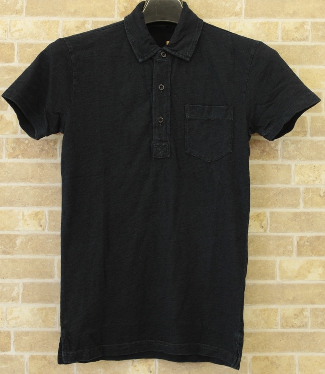 美品 ダブルアールエル 1つ星 インディゴ デニム風 半袖 ポロシャツ S 美品 ダブルアールエル 1つ星 インディゴ デニム風 半袖