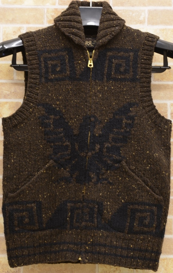 ダブルアールエル) RRL ウール ショールカラー ベスト 手編み M Wool 