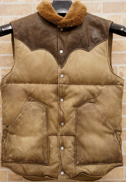 ダブルアールエル　RRL　ダウンベスト　XS ダブルアールエル) RRL Teslin レザー ダウン ベスト イタリア産 毛皮