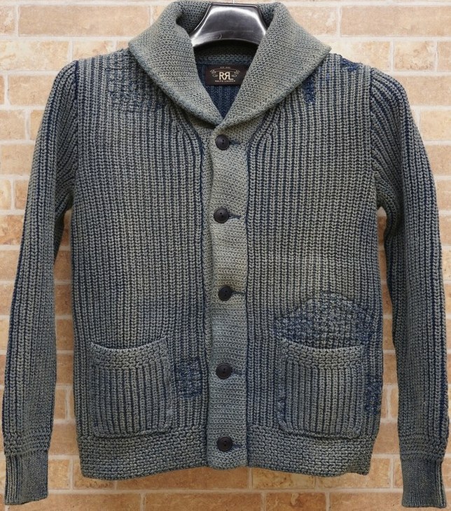 も*ん様 RRL インディゴブルーウールコットン　ショールカラーカーディガン M RRL INDIGO SHAWL COLLAR KNIT CARDIGAN インディゴ ショール