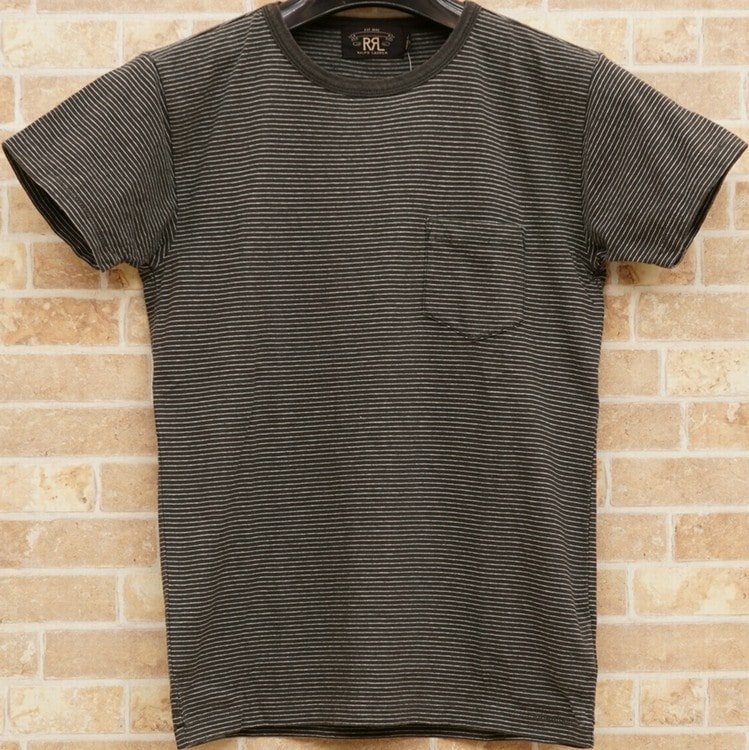 ダブルアールエル) RRL ブラックインディゴ ボーダー Tシャツ ポケット