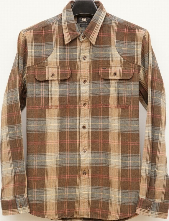 ダブルアールエル) RRL チェック フランネル シャツ ブラウン × ブルー