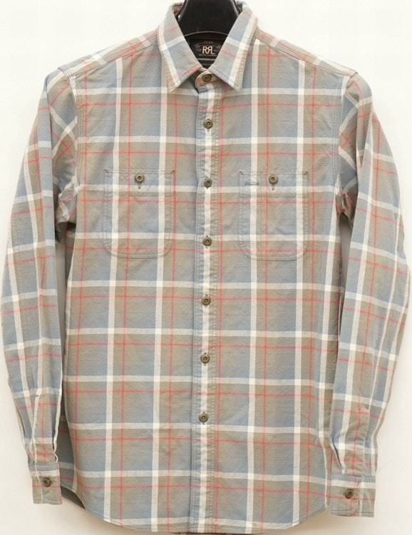 [RRL]  RRL コットン プラッド ワークシャツ ダブルアールエル) RRL コットン プラッド ワークシャツ グレー メンズ